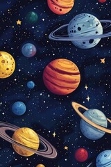 Aufkleber - A collection of planets visible in the night sky, stars and celestial bodies