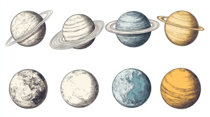 Aufkleber - Collection of 9 planets with ring systems, astronomical photography