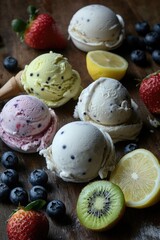 Wall Mural - A colorful table filled with various ice cream flavors and toppings