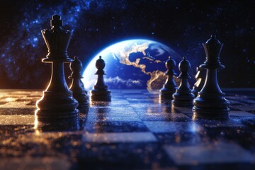 Wall Mural - Global Strategy: A Chess Match on the Cosmic Stage