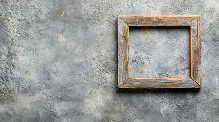 Poster - Rustic Empty Frame Made of Weathered Wood Against Textured Concrete Background