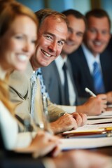 Poster - Group of professionals discussing ideas and concepts at a conference or meeting