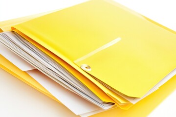 Poster - Yellow envelopes stacked on top of each other, ideal for administrative or financial settings
