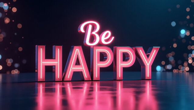 Glowing Neon Text Effect Featuring 'Be Happy' Typography