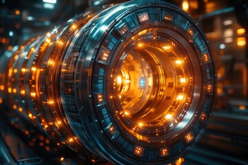 Poster - close-up view of a high-tech device with sleek design and glowing lights