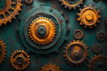Wall Mural - Intricate Rusty Gears: A Steampunk-Inspired Industrial Background Image