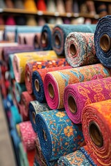 Poster - A collection of fabric rolls stacked on a shelf