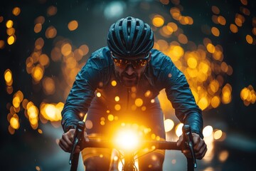 Poster - A person cycling through wet conditions