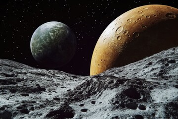 Poster - A panoramic view of the moon's surface taken from ground level, great for space-themed illustrations and designs