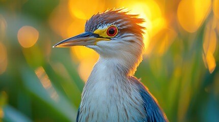 Poster - A close-up shot of a bird's face, featuring bright red eyes and a sharp beak