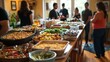 © Bashir - Indoor Party Buffet Table with People Gathering
