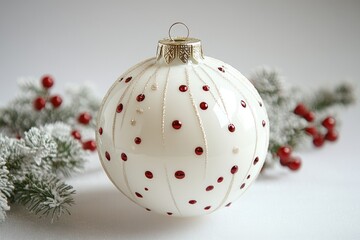 Poster - A beautiful white Christmas tree ornament with red beads, ideal for decorating your holiday season