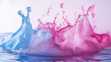 Poster - Colorful water splash creates an artistic visual of pink and blue hues in a tranquil setting