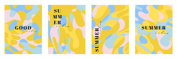Fototapete - Summer bright illustrations set for poster, card, cover, label, banner in modern minimalist style with overlay effect. Modern and simple summer design templates. Vector stock graphic