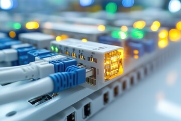 Poster - A close-up view of multiple cables connected to an electronic device, useful for tech-related illustrations or presentations