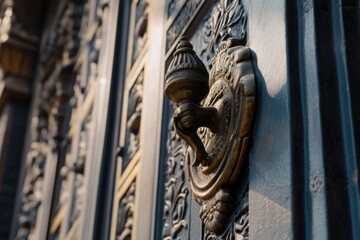 Aufkleber - A close-up shot of a door handle on a building, suitable for use in architectural or real estate contexts
