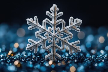 Poster - A delicate snowflake on a bright blue background