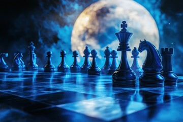 Wall Mural - Moonlight Chess: A Strategic Game Under the Celestial Gaze
