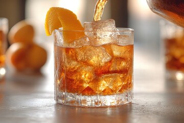 Poster - A close-up view of a beverage in a glass on a table