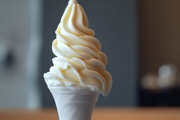 Wall Mural - A single ice cream cone sits on a table waiting to be enjoyed