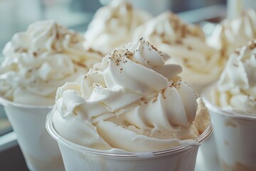 Poster - A creamy cup of ice cream with a scoop and whipped cream on top, perfect for a sweet treat