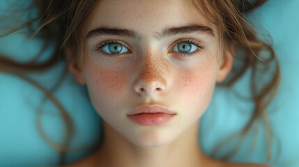 Aufkleber - Close-up portrait of a person with distinctive freckles on their face, suitable for use in beauty or health-related contexts