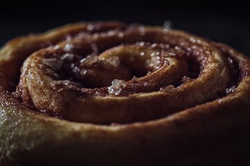 Poster - A close-up shot of a freshly baked cinnamon roll on a plate, ideal for use in food or dessert photography