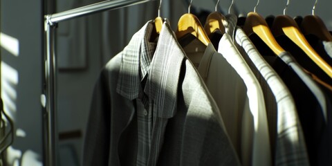 Poster - A rack of clothes hanging in a room with a simple background