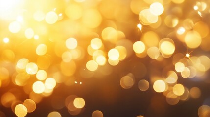 Poster - Golden bokeh lights dance softly on a rich orange background, creating a warm and inviting atmosphere filled with joy and celebration