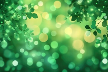 Poster - Nature-inspired bokeh design with green leaves and branches for various uses
