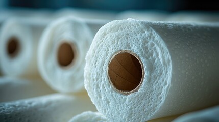 Poster - A close-up view of a roll of toilet paper, ready for use