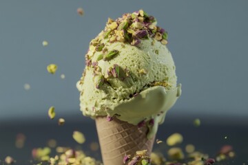 Poster - A delicious-looking scoop of ice cream with pistachios on top, perfect for a sweet treat or dessert