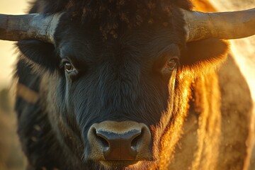 Aufkleber - A close-up view of a bull's head with impressive horns, suitable for use in wildlife or farm-related contexts