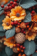 Poster - A colorful bouquet of various flowers and berries, great for a still life photo or as a decorative element
