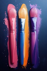 Poster - Painting tools with various hues on a blue background
