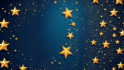 Poster - A blue sky with stars hanging from the sky. The stars are lit up and are scattered throughout the sky