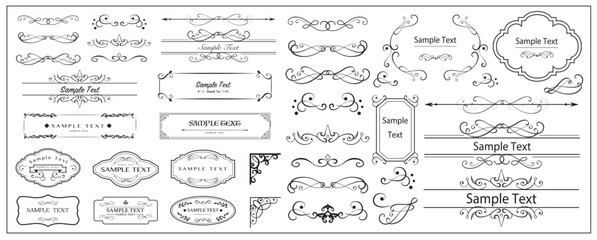 Fototapete - Decorative dividers. Calligraphic flourish ornaments. Vintage border,  frame. Vector set for greeting and invitation cards, certificates.eps