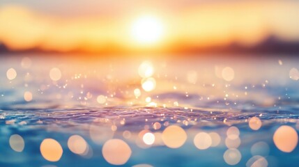 Wall Mural - gentle waves reflect the golden hues of the setting sun over a tranquil ocean, creating a magical at
