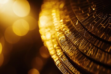 Poster - A close-up shot of a gold plate with lights shining in the background