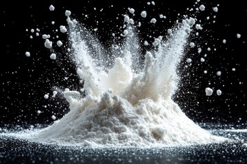 Poster - A pile of white powder being moistened with water, often used in chemistry experiments or demonstrations