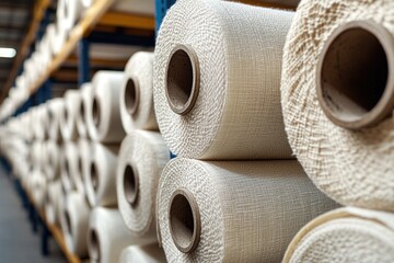 Aufkleber - Several rolls of yarn stacked on a rack