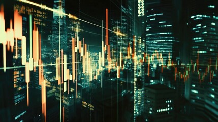 Poster - A view of a city's skyline at night from a window, great for urban scenery and nighttime scenes