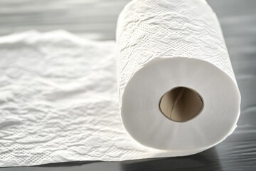 Fototapete - A single roll of toilet paper placed on a table, perfect for various uses such as decorative or functional purposes