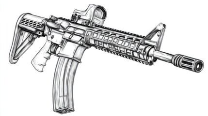Poster - Machine gun illustrated on a clean white surface