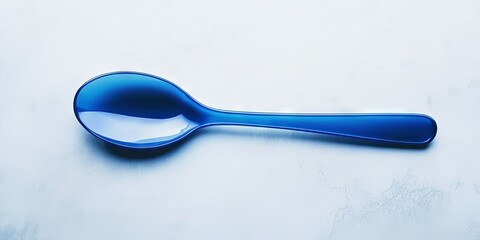 Blue Plastic Spoon on White Background - Minimalist Kitchen Utensil