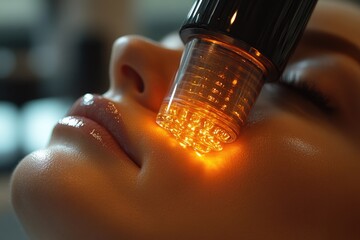 Aufkleber - A close-up shot of a person's face illuminated by a light source
