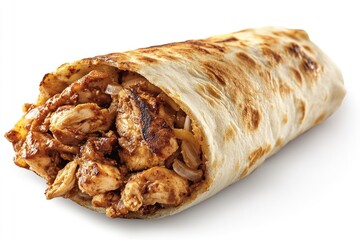 Poster - A close-up shot of a delicious-looking chicken burrito served on a clean white surface