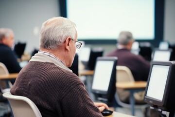 Poster - a person sits at a desk using a laptop or desktop computer for work or personal use