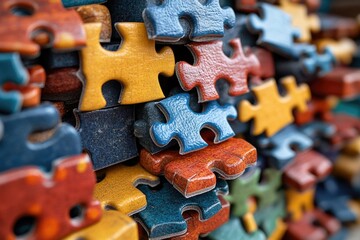 Poster - A pile of puzzle pieces stacked on top of each other, ready for assembly