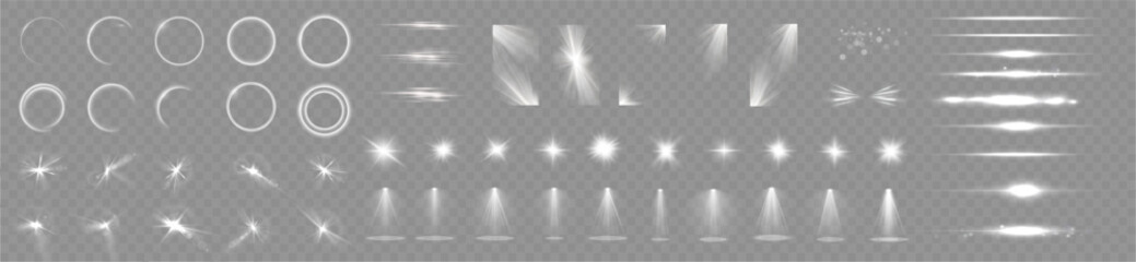 Wall Mural - light effects. isolated white transparent light effects, glare, explosion, sparkle, dust, line, sola